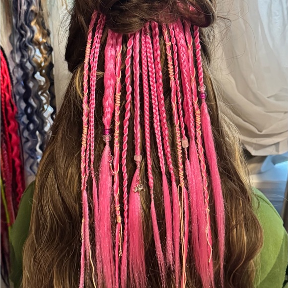 Boho Pink Braided Hair Extensions with Charms main image 9